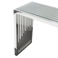 Diamond Sofa Soho Rectangular Stainless Steel Console Table with Clear, Tempered Glass Top