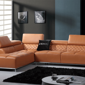 Homeroots 36" Orange Leather Foam Metal And Wood Sectional Sofa