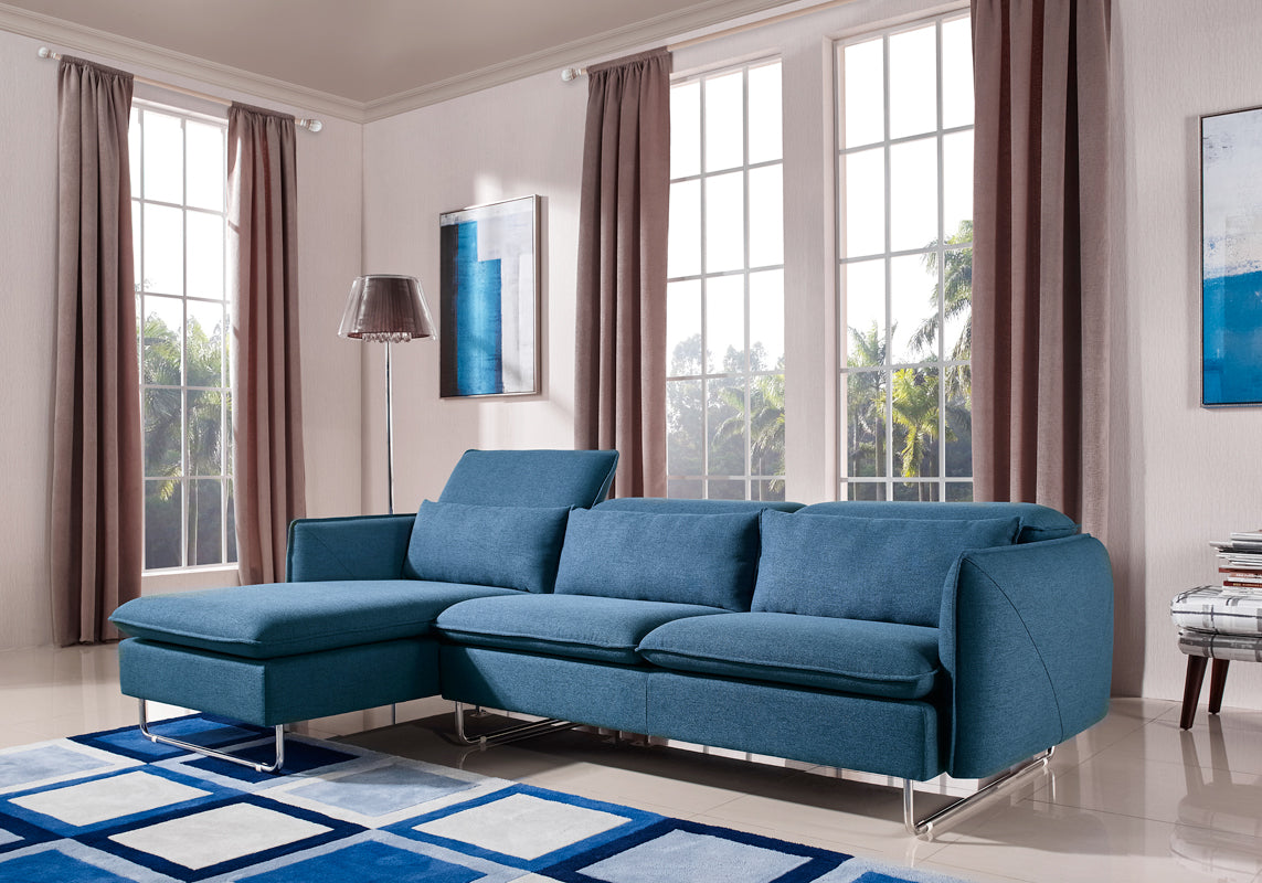 Homeroots 37" Blue Fabric Foam Wood And Steel Sectional Sofa