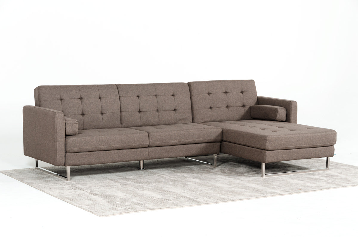 Homeroots 35" Brown Fabric Foam Wood And Steel Sectional Sofa