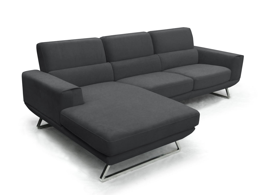 Homeroots 33" Dark Grey Fabric Foam Wood And Steel Sectional Sofa