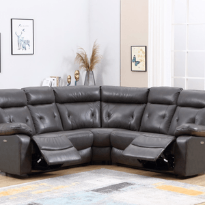 Homeroots Gray Faux Leather Reclining L Shaped Corner Sectional