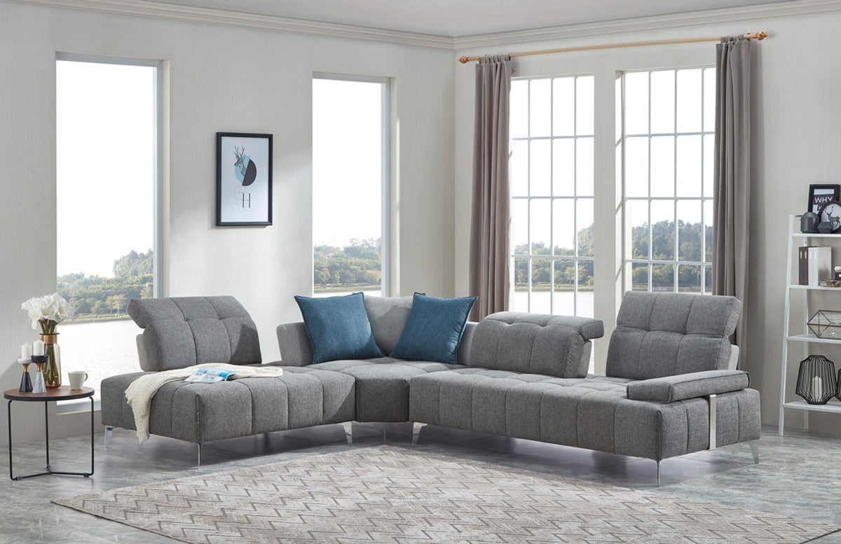 Homeroots Gray 100% Polyester Modular L Shaped Three Piece Corner Sectional