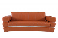 Homeroots 89" Camel Brown Chrome Accents Genuine Leather Standard Sofa