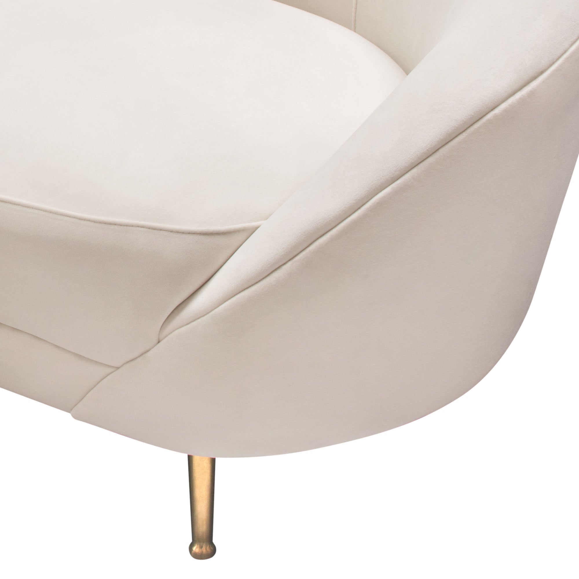 Diamond Sofa Celine Curved Sofa with Contoured Back in Light Cream Velvet and Gold Metal Legs