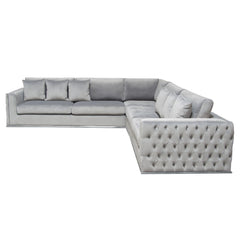 Diamond Sofa Envy 3PC Sectional in Platinum Grey Velvet with Tufted Outside Detail and Silver Metal Trim