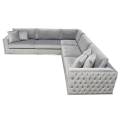 Diamond Sofa Envy 3PC Sectional in Platinum Grey Velvet with Tufted Outside Detail and Silver Metal Trim