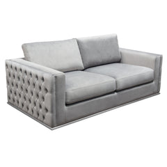 Diamond Sofa Envy Loveseat in Platinum Grey Velvet with Tufted Outside Detail and Silver Metal Trim