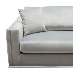 Diamond Sofa Envy Sofa in Platinum Grey Velvet with Tufted Outside Detail and Silver Metal Trim
