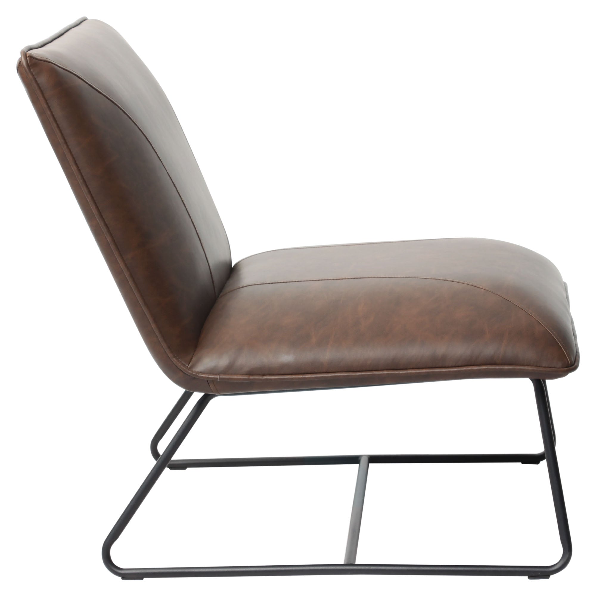 Diamond Sofa Jordan Armless Accent Chair in Chocolate Leatherette with Chrome Metal Base