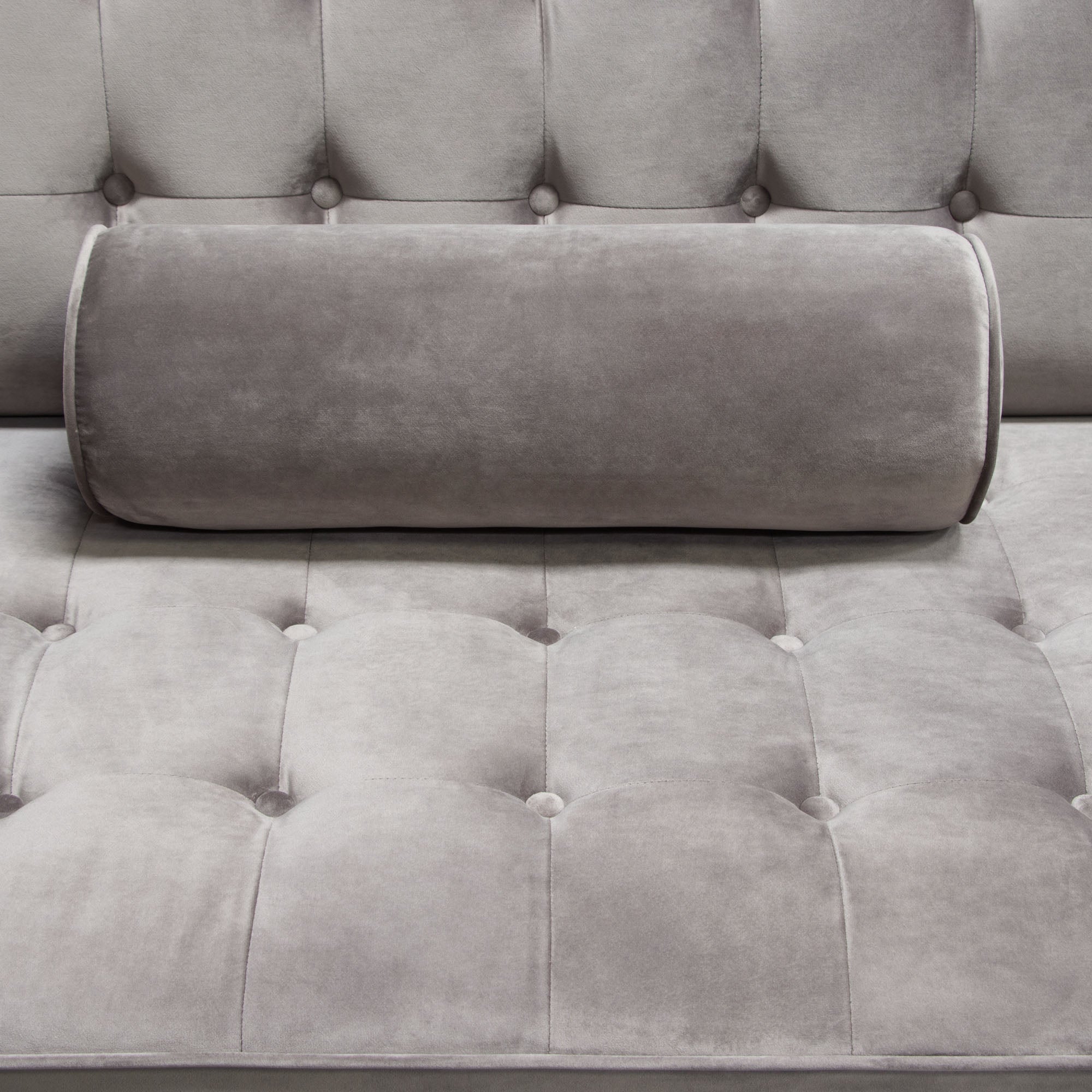Diamond Sofa Juniper Tufted Sofa in Champagne Grey Velvet with (2) Bolster Pillows