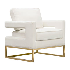 Diamond Sofa Lake Accent Chair In White Performance Fabric with Brushed Gold Metal Base