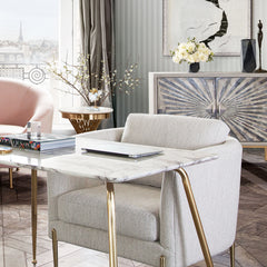 Diamond Sofa Lane Chair in Light Cream Fabric with Gold Metal Legs