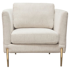 Diamond Sofa Lane Chair in Light Cream Fabric with Gold Metal Legs