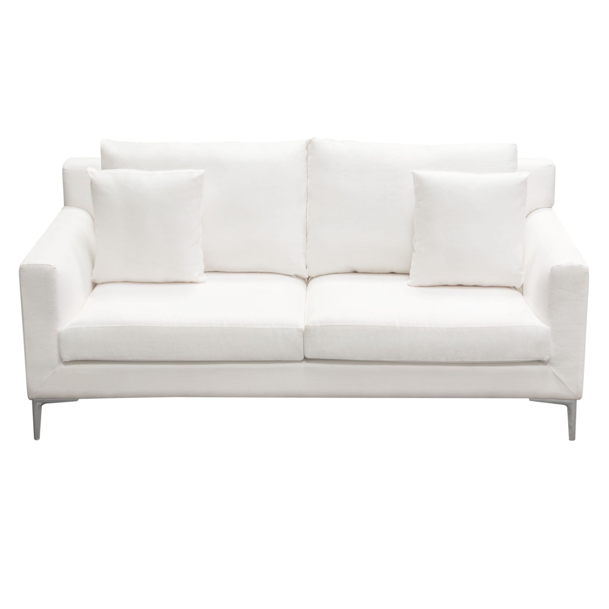 Diamond Sofa Seattle Loose Back Loveseat in White Linen with Polished Silver Metal Leg