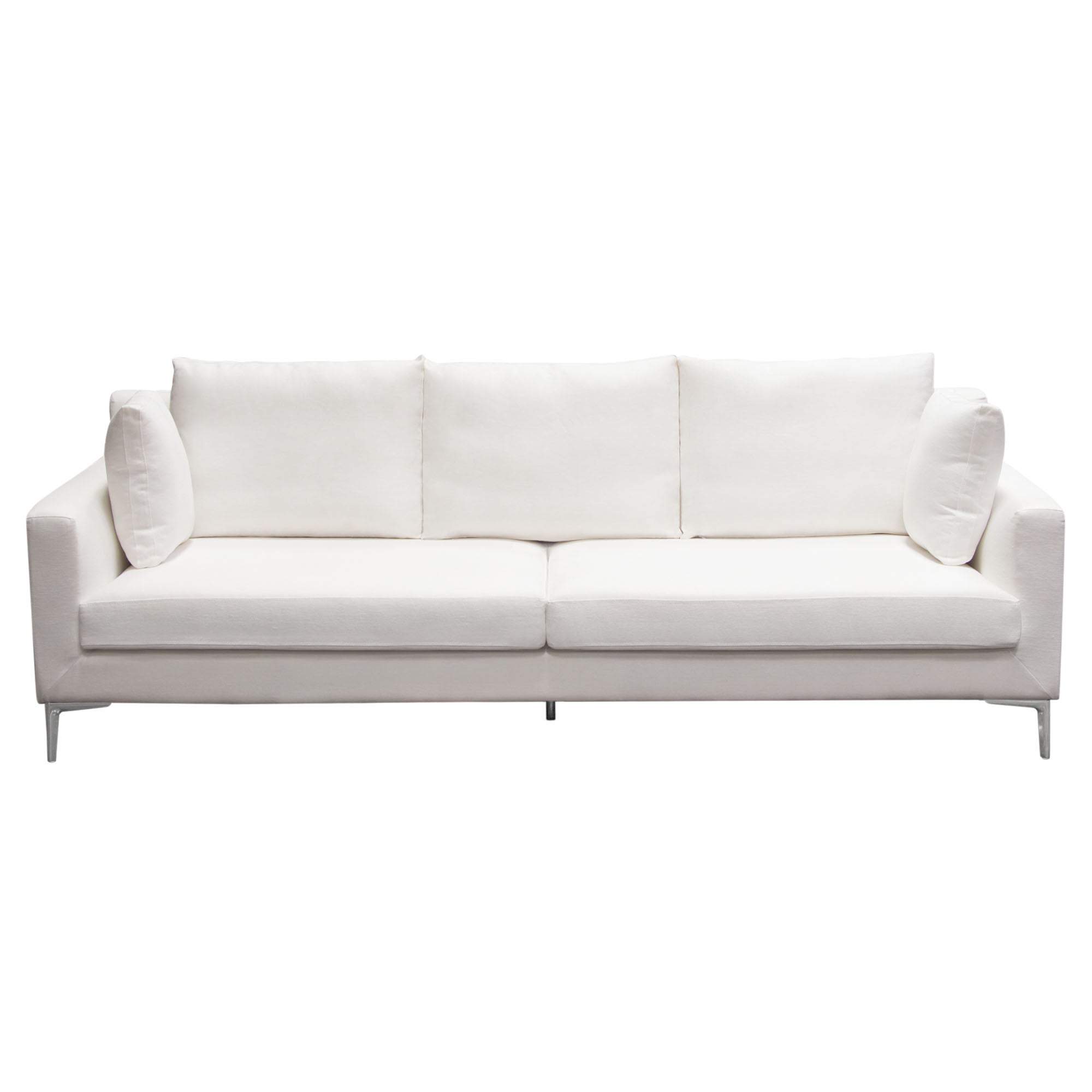 Diamond Sofa Seattle Loose Back Sofa in White Linen with Polished Silver Metal Leg