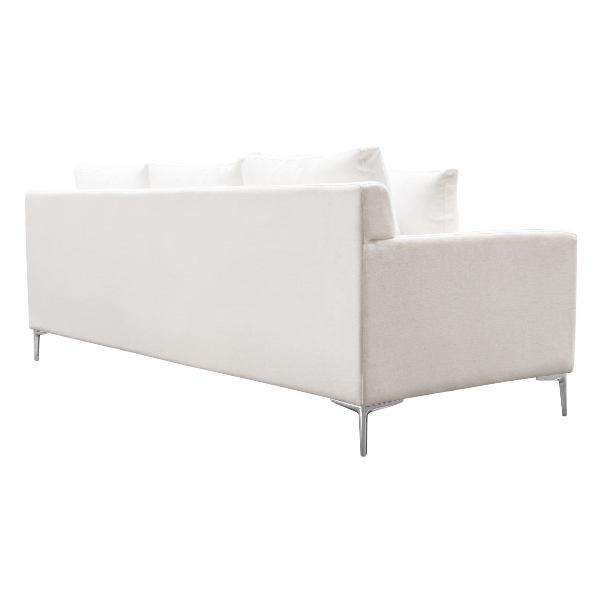 Diamond Sofa Seattle Loose Back Sofa in White Linen with Polished Silver Metal Leg