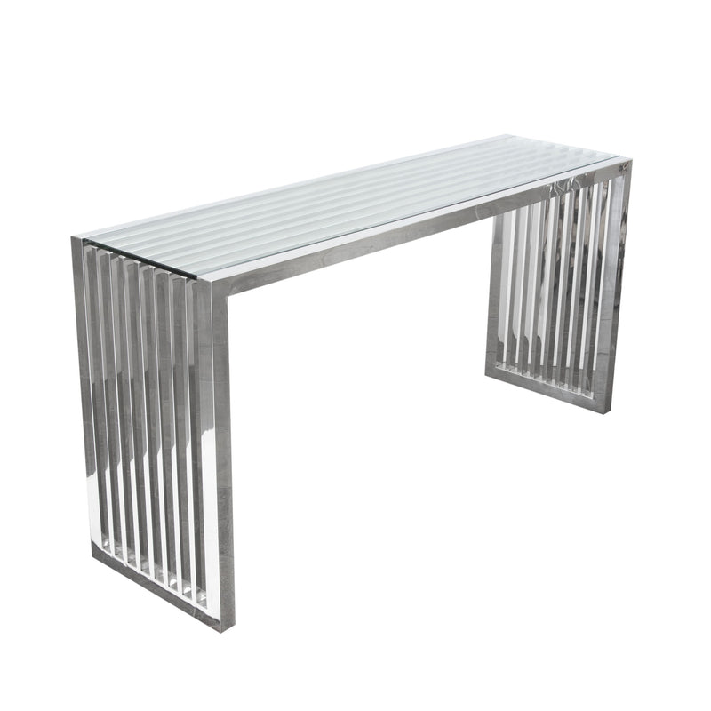 Diamond Sofa Soho Rectangular Stainless Steel Console Table with Clear, Tempered Glass Top